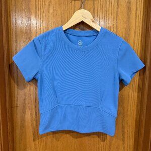 move theology short sleeve ribbed crop top size L, activewear
